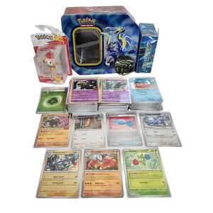 Pokemon TCG Lot Of 229 Cards Common, Reverse Holos, Rowlet Figure, Coin & Tin VG